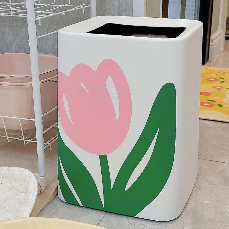 花朵網紅垃圾桶創意貼紙純色方形白色簡約現代雙層衛生間辦公室桶