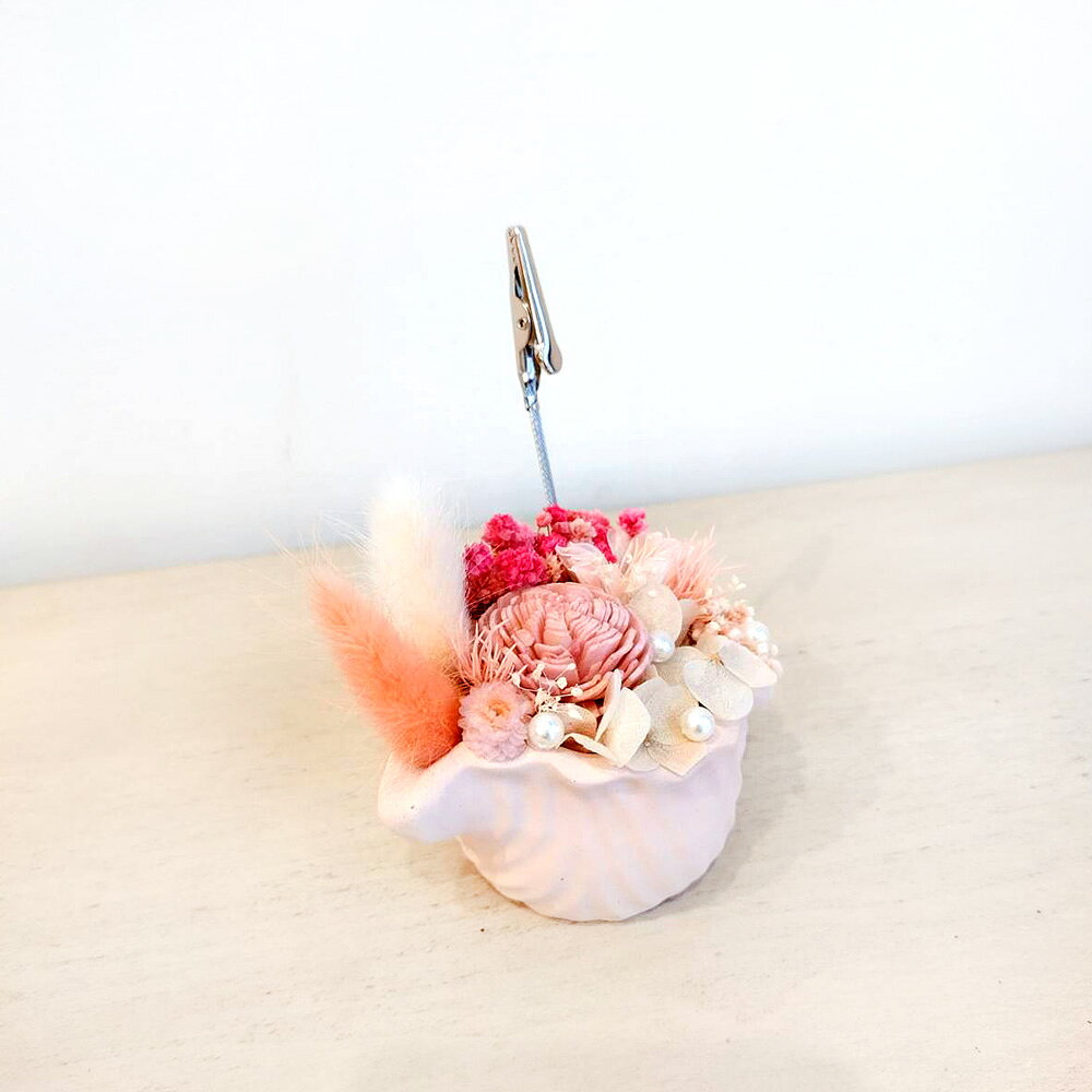 萩蒔花花藝x覓品竹北手作店-乾燥花x永生花創作花盆/海螺造型花器-粉色-附照片夾 2