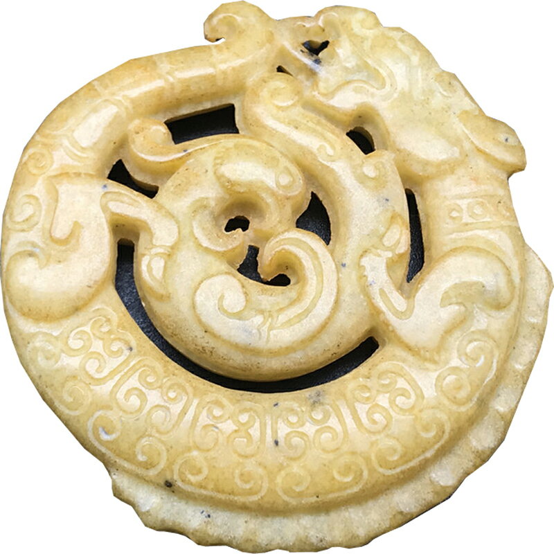 岫玉鏤空玉佩牌子古玉老玉漢代玉器裝飾掛件仿古玉石吊墜玉牌收藏| 協貿