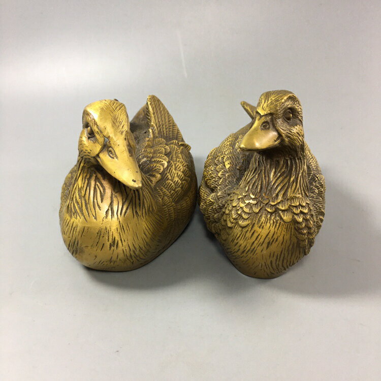 古玩銅器仿古純銅鴛鴦擺件一對 家居裝飾工藝禮品收藏品結婚禮品