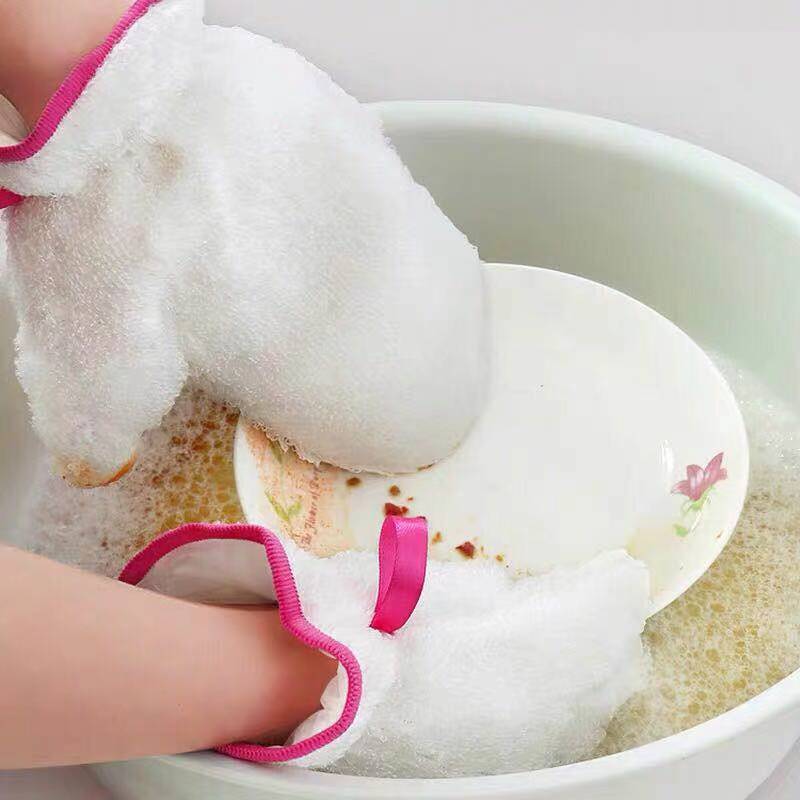 竹纖維洗碗手套女洗碗神器自潔不沾油家務清潔刷碗巾廚房抹布防水
