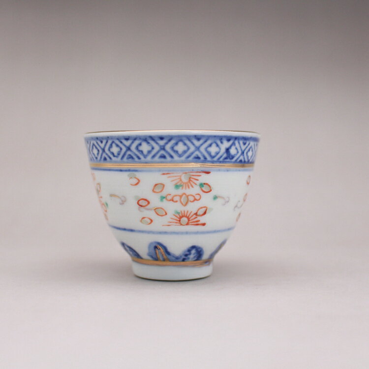 景德鎮光明瓷廠青花玲瓏描金茶杯酒盅古玩古董老貨陶瓷器收藏擺件
