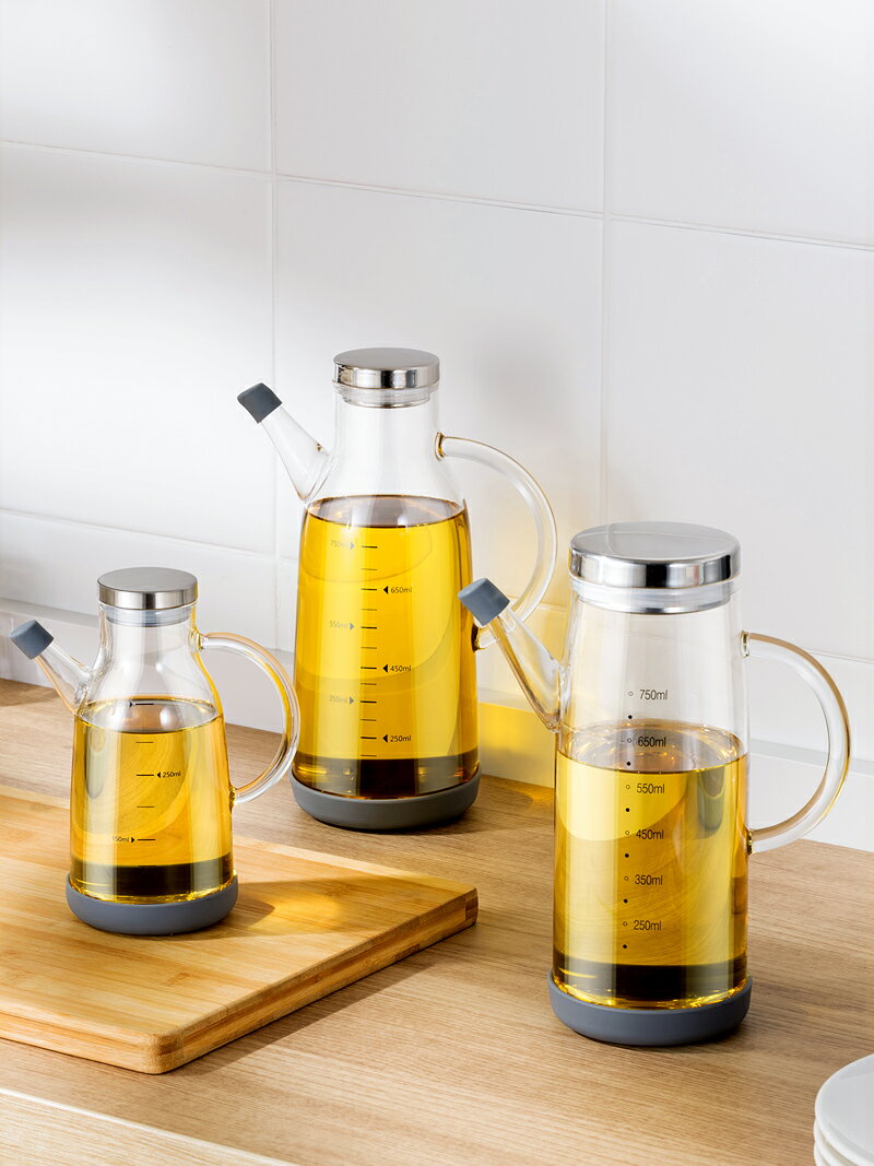 北歐加厚高硼硅玻璃油壺防漏油瓶帶刻度家用廚房裝油罐醬油瓶醋壺