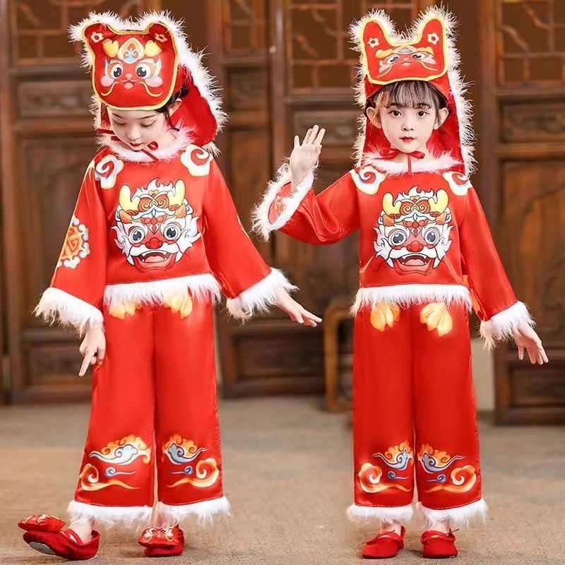 新款元旦兒童喜慶演出服龍年舞蹈新年服裝娃娃拜年幼兒園寶寶表演