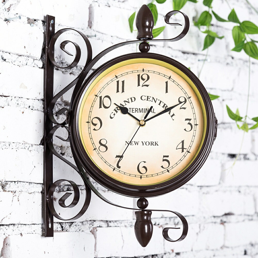 優樂悅~歐式鐵藝雙面掛鐘 時鐘 創意美式兩面時鐘 現代簡約客廳家用時鐘掛鐘 復古鍾