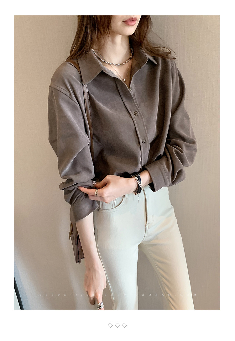 女裝 外套 韓系風 氣質上衣 韓版  襯衫女秋冬疊穿設計感上衣燈芯絨復古港味長袖磨毛白襯衣外套 0