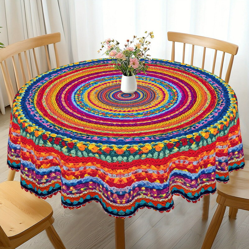新款Style Round Tablecloth Vibrant Retro Striped