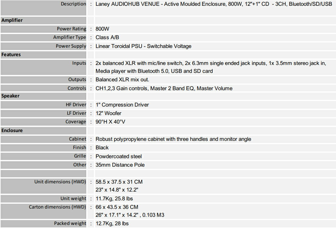 *來電優惠*AH112-G2 Laney主動式喇叭 (藍牙 / PA / 800W /12吋低音和1吋高音) | 悅適影音教學導覽用品 ...
