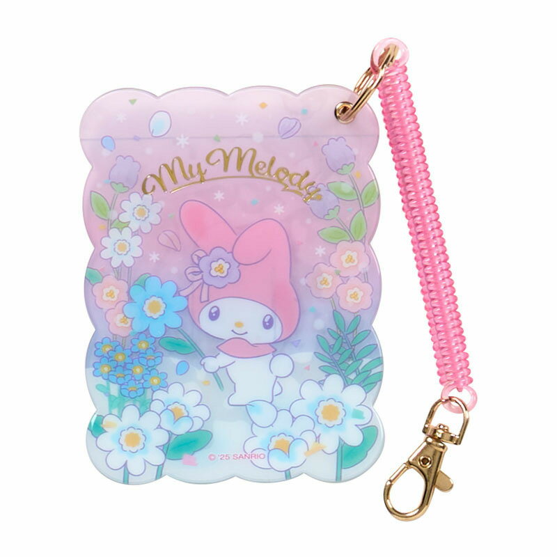 asdfkitty*美樂蒂 鮮花 票卡套附線圈鑰匙圈 證件套 悠遊卡套-日本正版商品