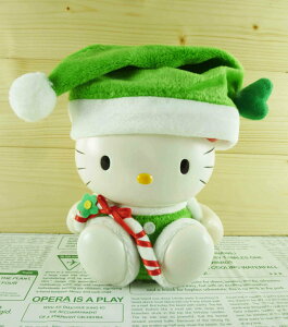 【震撼精品百貨】Hello Kitty 凱蒂貓 塑膠造型存錢筒 聖誕拐杖 綠 震撼日式精品百貨