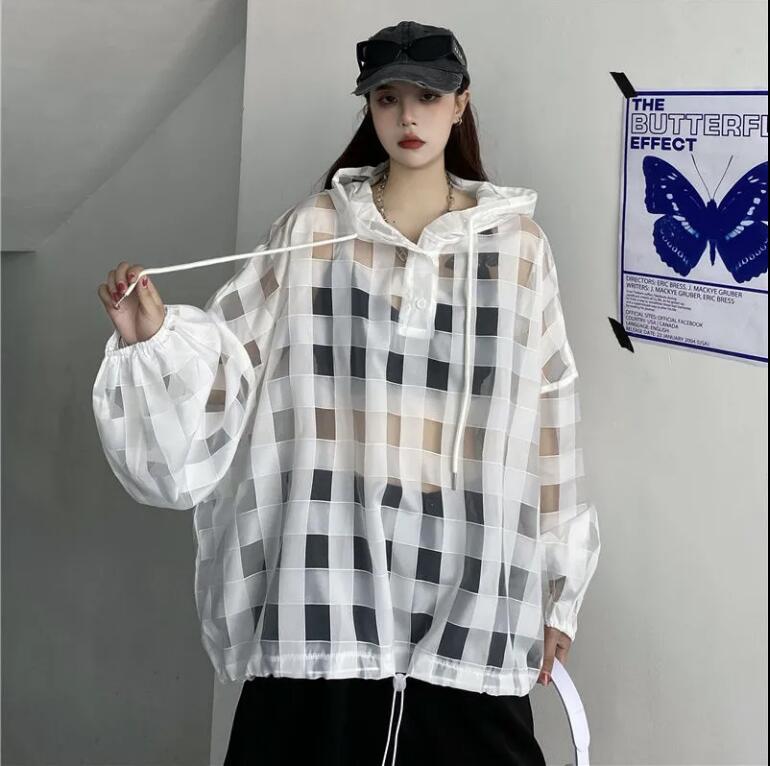 大碼防曬衣女裝外穿上衣女慵懶風防曬衣連帽寬鬆長袖薄外套【步行者戶外生活館】P
