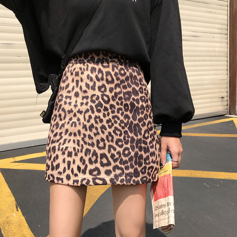 豹紋半身裙女早春新款韓版高腰顯瘦修身短裙包裙A字裙女裙子1入