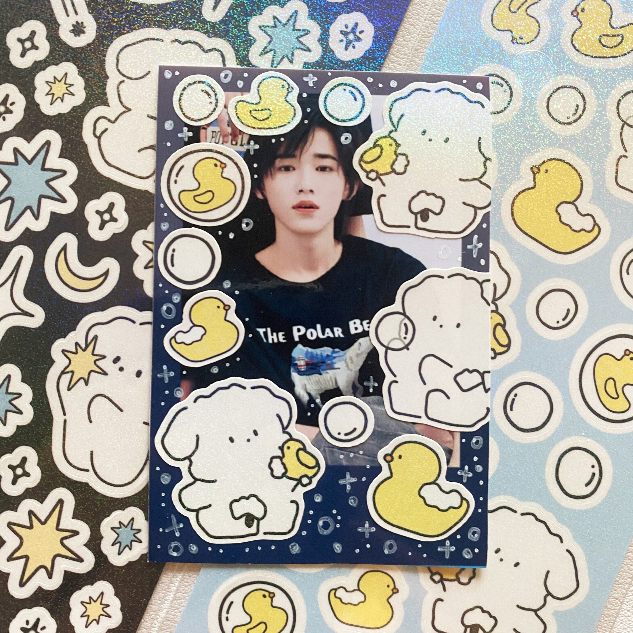 韓國ins可愛小狗咕卡貼紙愛豆小卡小黃鴨愛心泡泡手賬diy裝飾貼畫