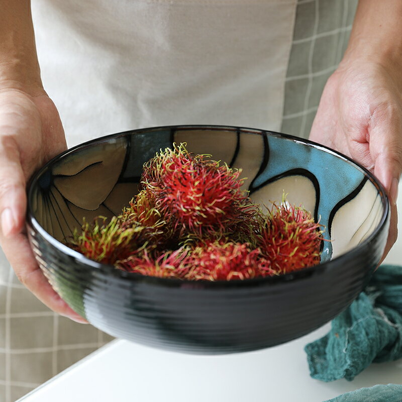 9英寸創意陶瓷窯變大碗 家用餐具大號手繪日式湯碗拉面碗沙拉碗