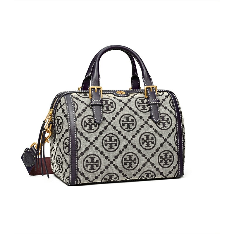 精選★TORY BURCH T MONOGRAM 提花酒桶包女士單肩包斜挎包 83970(整新)   ~【夏日美包★菲尼斯 國際精品↘3折起】 2