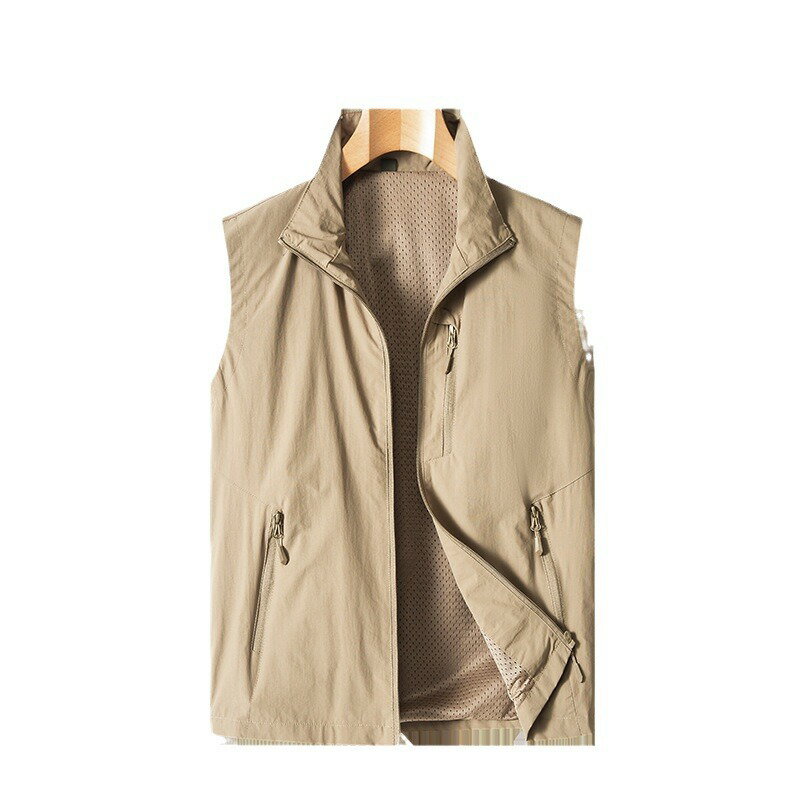 【喜挖】2024早春新款男裝修身戶外立領多口袋馬甲中年男士休閒潮流背心 4