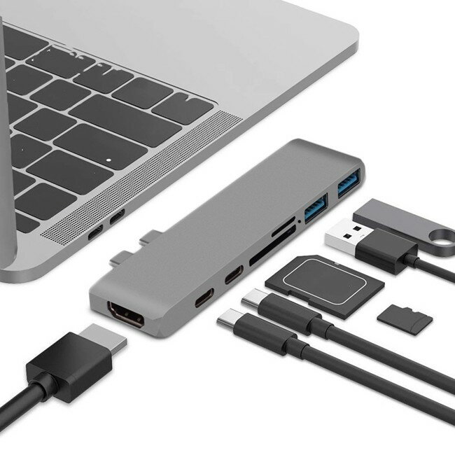MacBook Pro專用Type-C 7 合1多功能擴充Hub集線器轉接器讀卡機 Type-c 集線器 MacBook hub 5