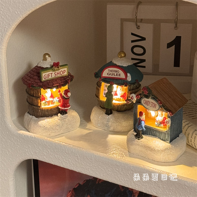 圣誕節樹脂發光房子小夜燈老人雪人圣誕創意可愛禮物桌面擺件裝飾【北歐居家生活】 7