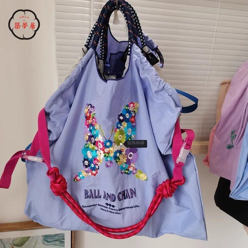 免運/附發票 購物袋 新款ball chain刺繡環保手拎包尼龍購物袋手提單肩大容量斜跨包女工廠現貨直銷 售後保障 全館八折 5z12