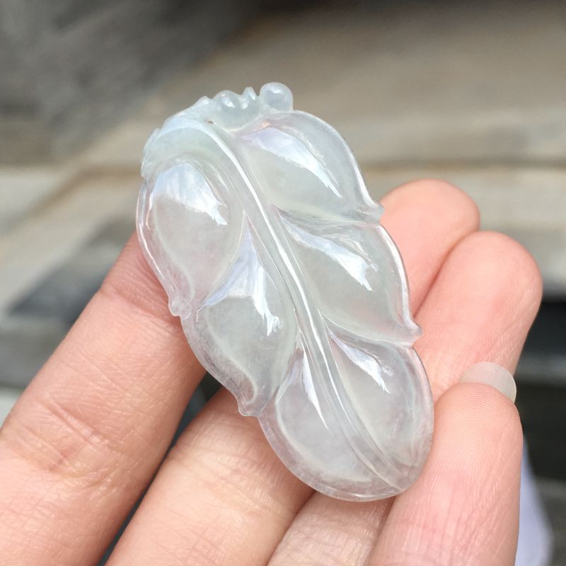 天然正品緬甸老坑冰糯種淺綠翡翠金枝玉葉吊墜 A貨女款玉葉項墜
