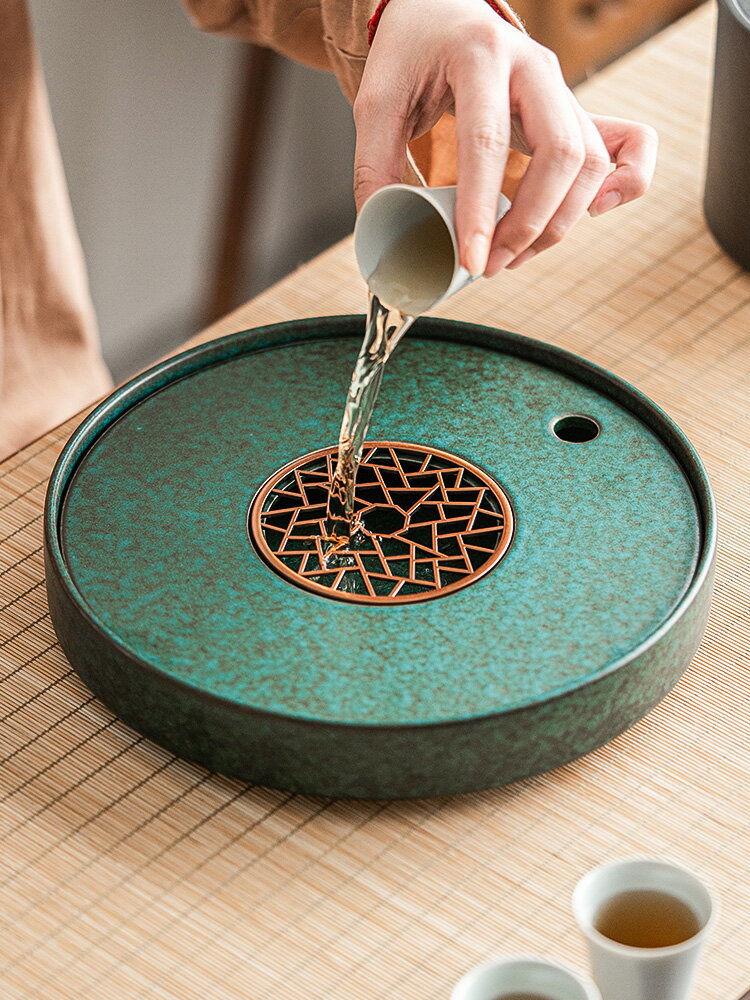 陶瓷圓形茶盤家用2021新款小型干泡臺輕奢高檔茶幾托盤功夫茶臺盤