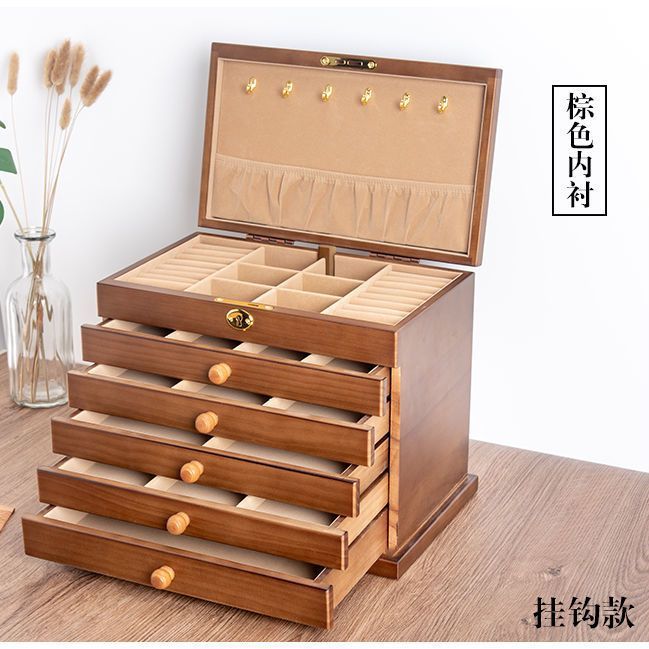 實木首飾盒帶鎖木質復古公主歐式韓國首飾收納盒飾品盒結婚送禮物