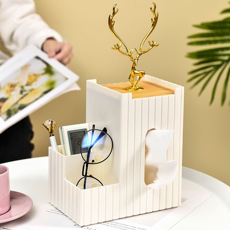 桌面紙巾盒家用臥室廚房餐廳麋鹿抽紙盒客廳雜物整理遙控器收納盒-快速出貨