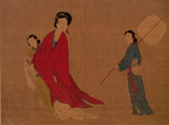 仿古畫名畫復製品元人招涼仕女圖40-30釐米中國畫古代人物畫字畫
