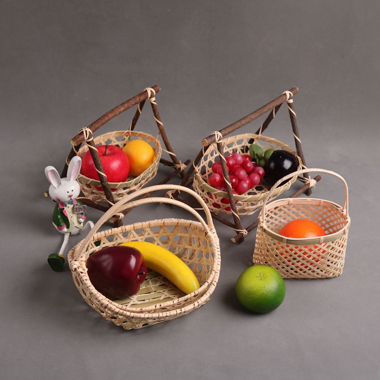 竹編小提籃戶外小籃子竹編收納小竹籃迷你水果籃干果籃網格提手藍 1