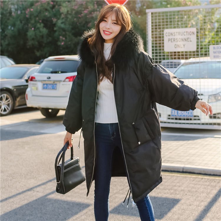 FINDSENSE G6 韓國時尚 冬季 保暖 防風外套 羽絨服 長款 連帽大衣