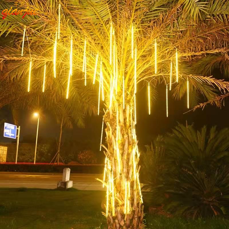 掛樹led流星雨彩燈閃燈串燈流水太陽能戶外防水亮化工程街道裝飾