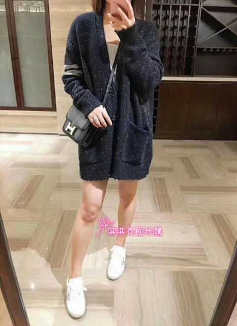 正韓韓國 單袖條紋學院風雪花針織長袖外套 黑色 CICIGO現貨 女生針織外套 2