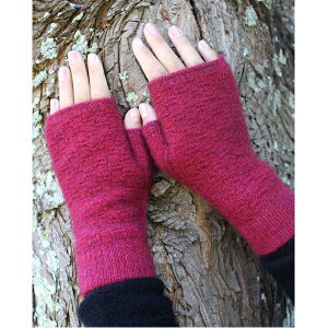 桃紅色織紋紐西蘭貂毛羊毛袖套露指手套