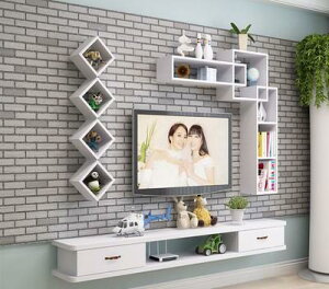 定制   中式實木電視櫃墻上置物架多功能壁掛組合客廳背景墻裝飾架小戶型