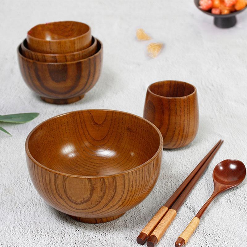 酸棗木碗兒童家用套裝實木天然木質無漆木勺日式木頭碗單個純