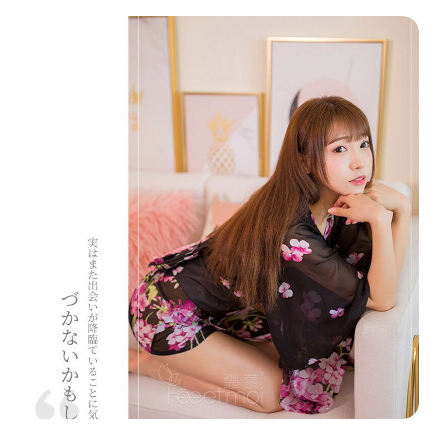 透視~印花網紗日系和服《H788》