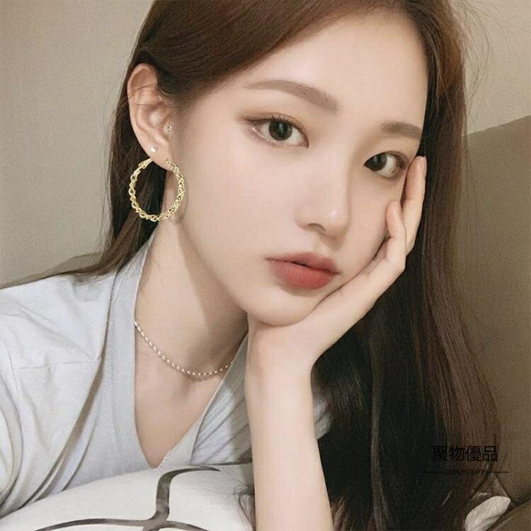 金屬編織耳圈k金女高階感耳環優雅長款【聚物優品】
