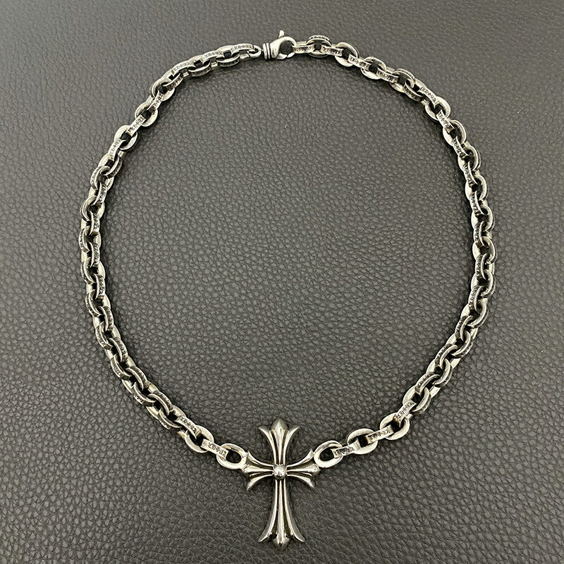 925純銀8毫米字母鏈十字架時尚克羅心泰銀網紅潮款個性朋克風項鏈 1