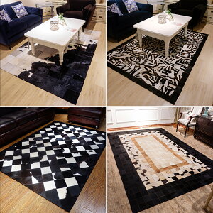 北歐現代牛皮地毯客廳地毯幾何沙發茶幾墊床邊毯臥室地毯滿鋪家用