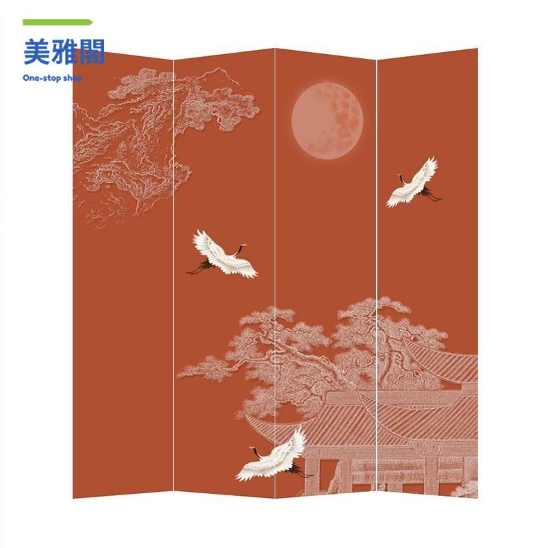 現貨 屏風 折疊屏風 隔斷 移動屏風 新中式折疊屏風隔斷禪意仙鶴裝飾家用客廳玄關中國風茶室移動折屏 八折減免 特價出 可開發票
