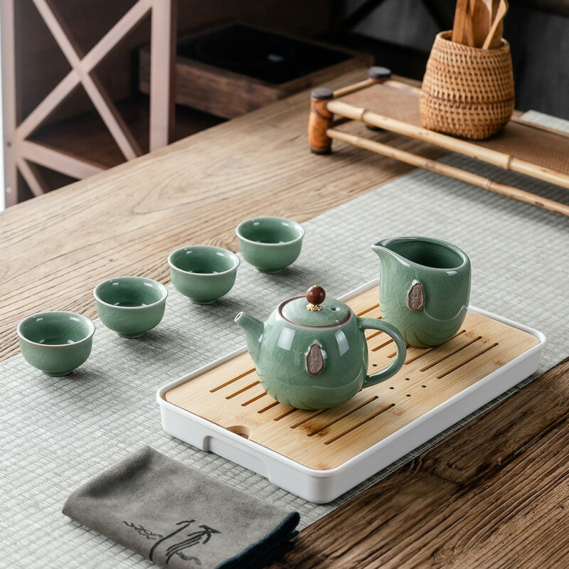 簡約陶瓷青瓷功夫茶具紫砂德化小套裝家用泡茶杯茶壺茶藝客廳托盤