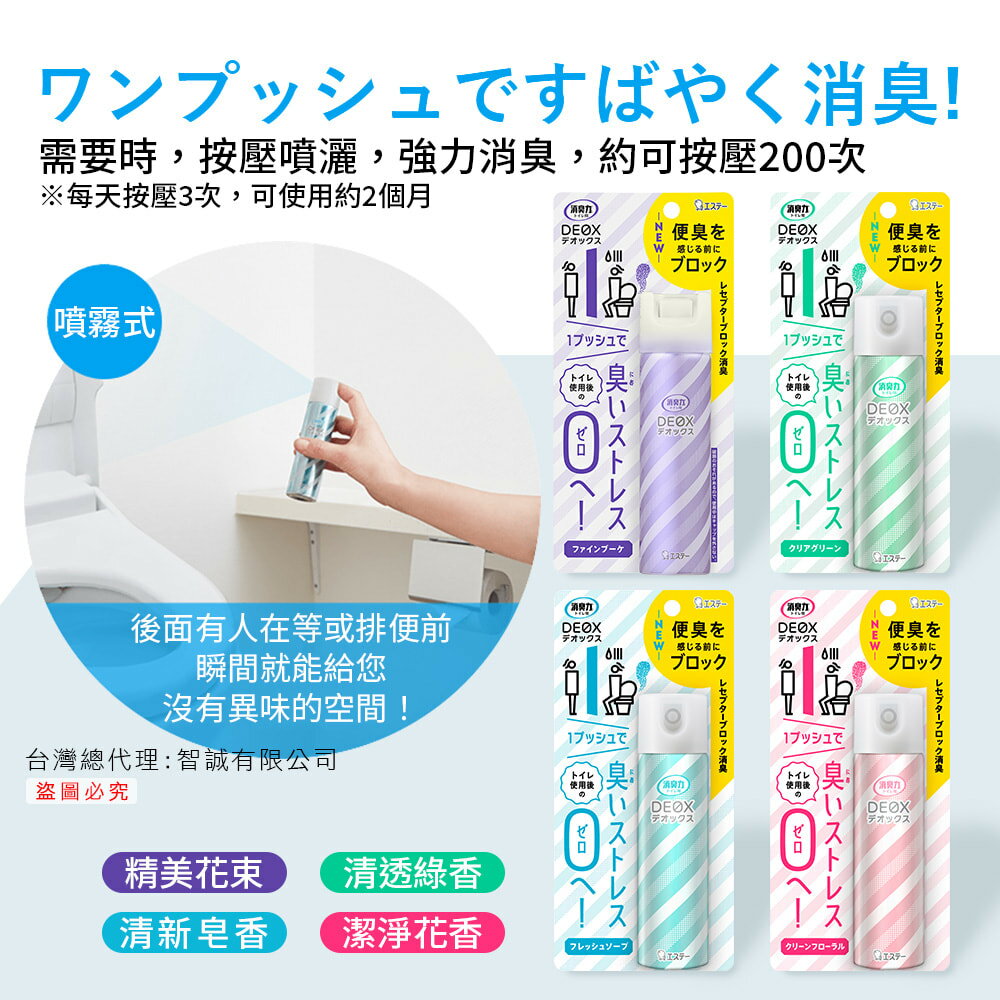 日本原裝 ST雞仔牌 DEOX 浴廁淨味 消臭力 噴霧 除臭 隨身瓶 7