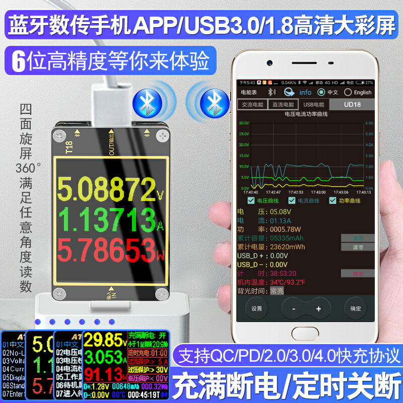 炬為USB3.0多功能電流電壓表usb測試儀手機充電器快充協議檢測表