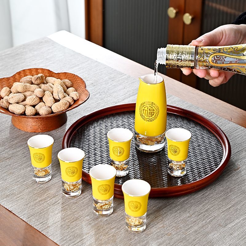 工廠直銷 特惠 免運 酒杯 酒器 紅酒杯 高酒杯 白酒杯 玻璃杯 高檔金箔陶瓷白酒具套裝可定製印字logo精美一口杯分酒器禮品家用特惠/開立發票 全館八折 快速出貨