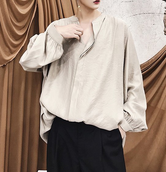 FINDSENSE H1 2018 秋季 新款 男 日本 小眾復古 蝙蝠衫廓形襯衫 寬鬆 長袖襯衫 休閒 潮上衣