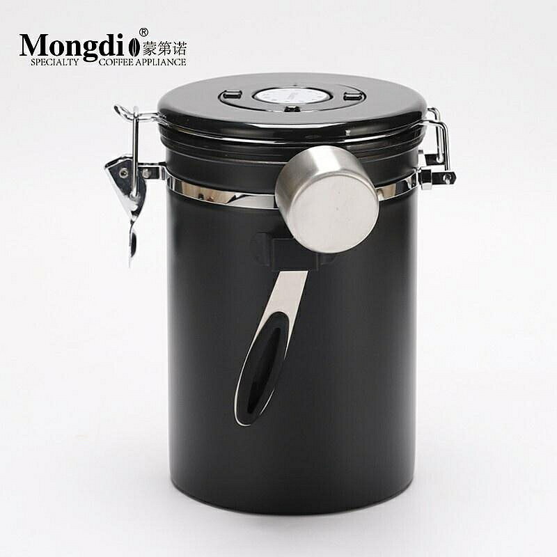 （咖啡用品與配件）Mongdio 咖啡罐咖啡豆密封罐帶勺304不鏽鋼咖啡粉儲存罐