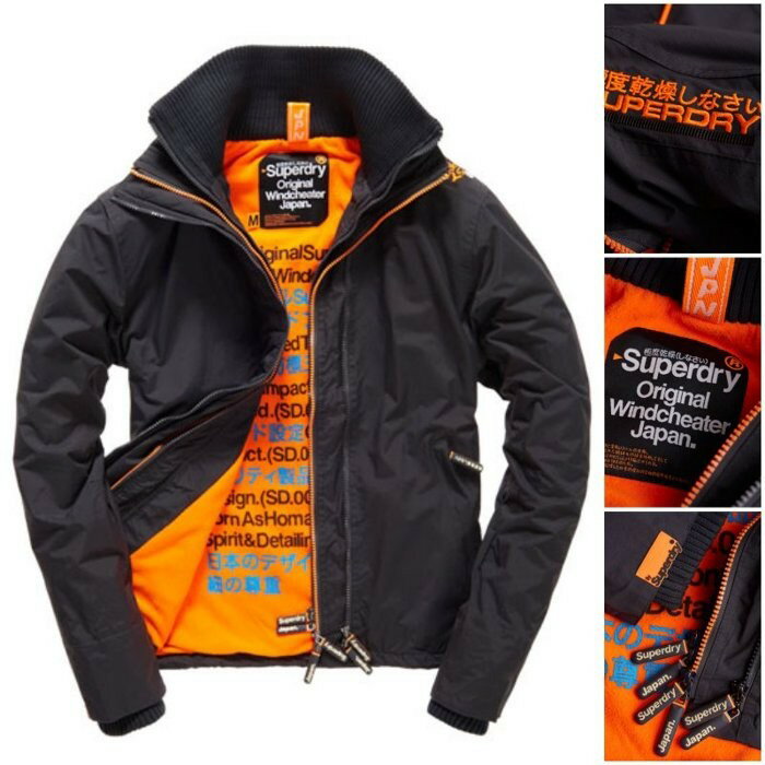 跩狗嚴選出清XL 極度乾燥 Superdry Impact 文字衝擊款 深灰橘 立領 無帽 防風 刷毛 外套 風衣 三拉鍊