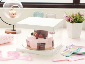 【CP04】蛋糕盒 透明塑膠盒 1組 生日蛋糕盒 單層 總高12.8cm 粉色綠色白色 4吋 PET蛋糕盒 禮物盒 婚禮小物 韓式包裝 不含緞帶 方形盒 乳酪盒 巴斯克蛋糕盒