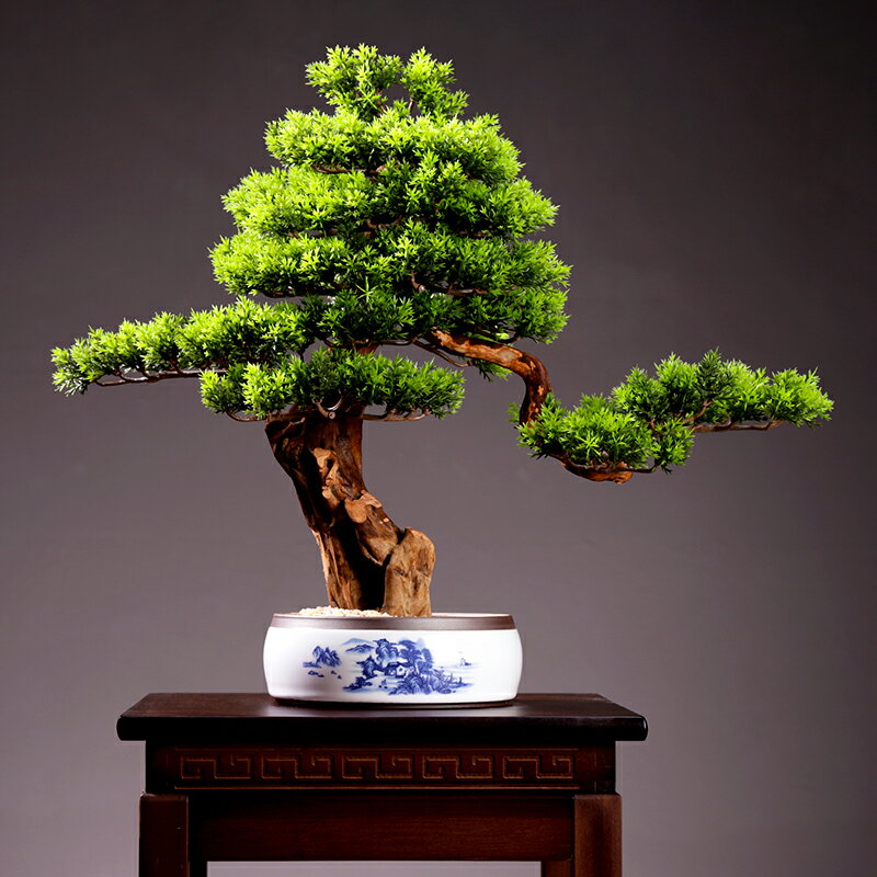 優樂悅~客廳迎客松植物盆景裝飾室內桌面模擬綠植盆栽假花酒店擺設藝術品
