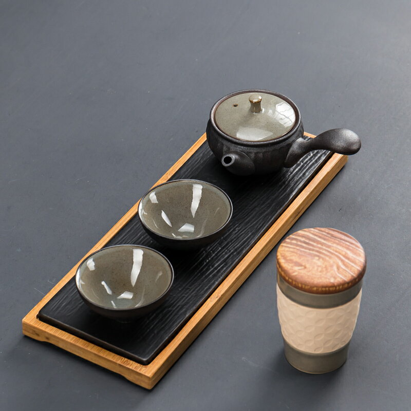黑陶茶具小套裝陶瓷功夫便攜式一壺兩二杯快客杯戶外隨身干泡茶盤